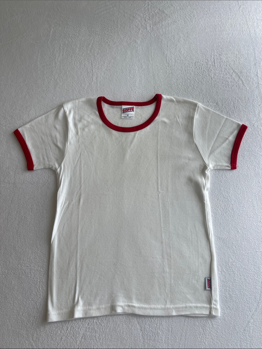 Boys Soffe White Red Ringer Tee Short Sleeve Cotton Size M Vintage Inspired